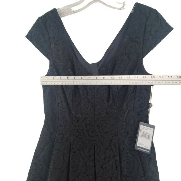 Adrianna Papell NWT Julie Lace Fit and Flaire Cap Sleeve Midi Dress Black Size 8 - Picture 5 of 12